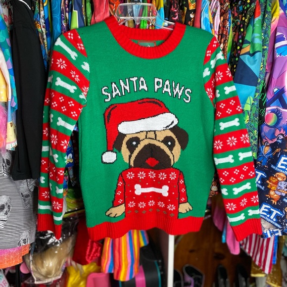 Santa paws pug red and green Christmas sweater - Picture 1 of 7